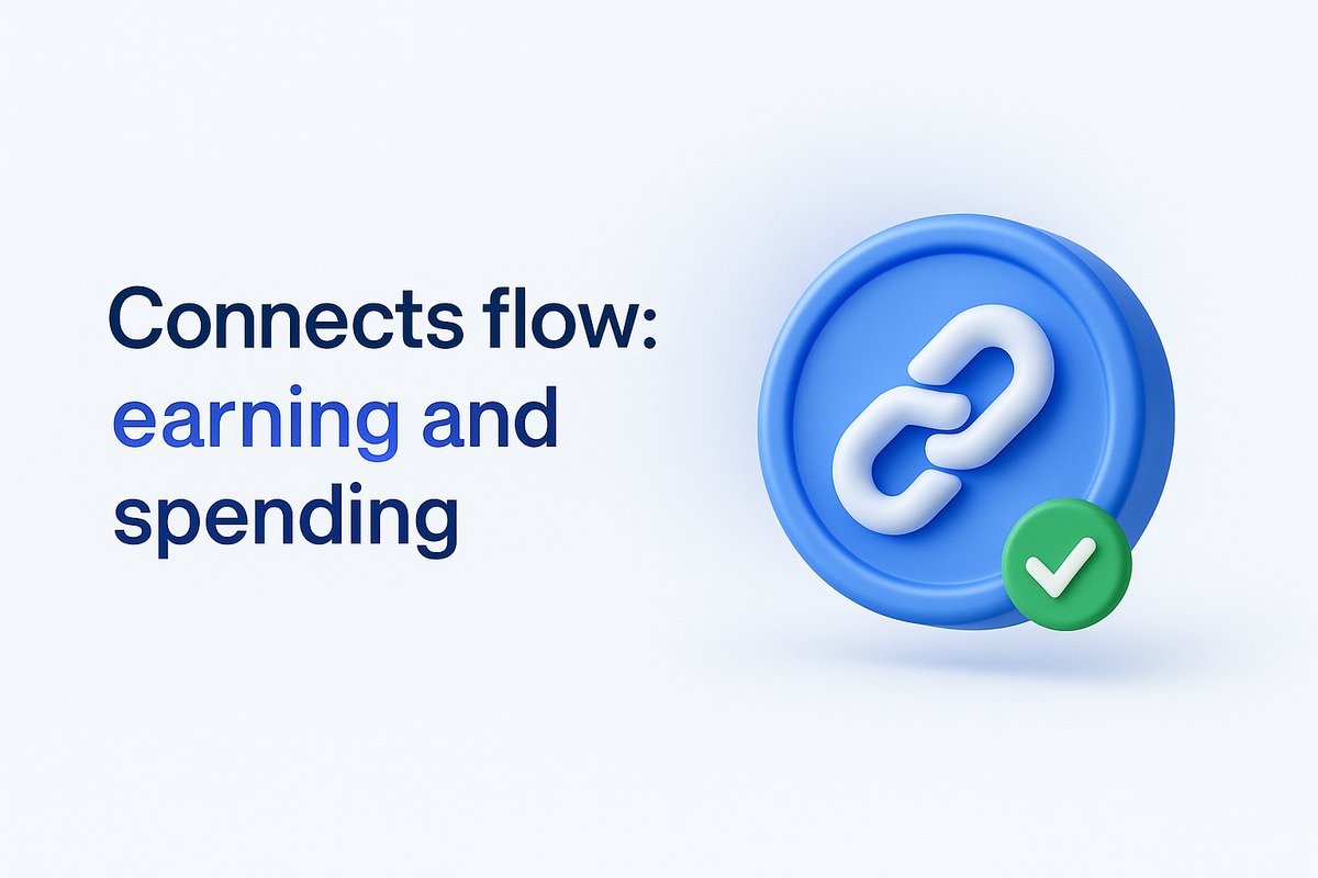 Diagram showing Connects flow: earning by badges/proposals, spending on badges, profile boosts, proposal boosts, and the resulting invitation pop-up.